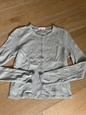 Goldie Light Gray pointelle Crewneck Button Cardigan Top